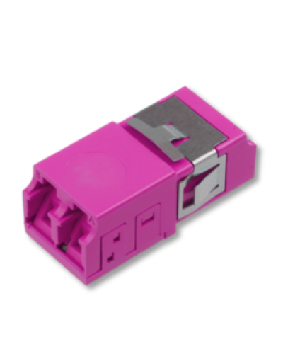 Оптический адаптер OM4, дуплекс LC, без фланцев, со шторками, пурпурный Eurolan (36A-40-2L-11MG) в Хабаровске Проходные адаптеры и розетки оптические Pintop.ru