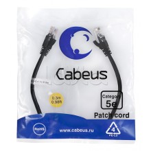 Патч-корд медный U/UTP кат.5е (0,3м) LSZH (черный) Cabeus (PC-UTP-RJ45-Cat.5e-0.3m-BK-LSZH)