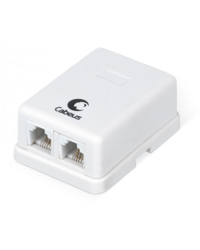 Розетка телефонная RJ-12(6P4C), двойная, внешняя, белая Cabeus WS-6P4C-TEL-2 в Хабаровске Розетки компьютерные и телефонные Pintop.ru