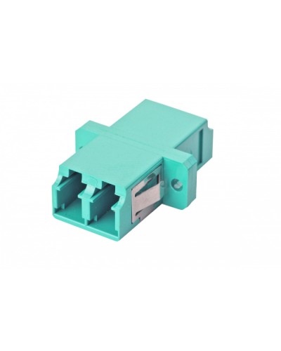Оптический адаптер OM3, дуплекс LC, с фланцами, бирюзовый Eurolan (36A-30-2L-02AQ) в Хабаровске Проходные адаптеры и розетки оптические Pintop.ru