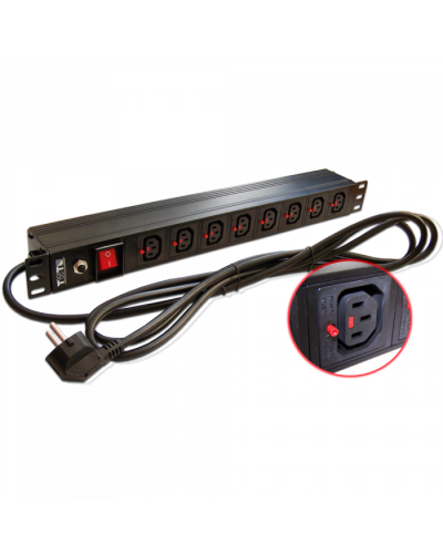 Блок розеток 19, 1-фазный с выкл,10A / 250V, 8xC13 с фикс вилки, 3 м, вилка Schuko TWT (TWT-PDU-10A8C3L-3.0) в Хабаровске Блоки розеток Pintop.ru