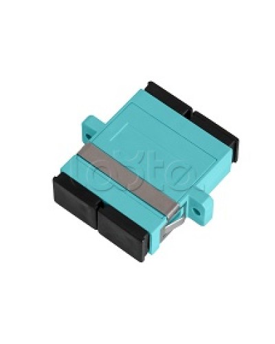 Адаптер NIKOMAX волоконно-оптический, соединительный, многомодовый, стандарта OM3, SC/UPC-SC/UPC, двойной, пластиковый, без шторки, с фланцами, аква, уп-ка 2шт. NIKOMAX (NMF-OA2M3-FN-SCU-SCU-AQ-2) в Хабаровске Проходные адаптеры и розетки оптические Pint