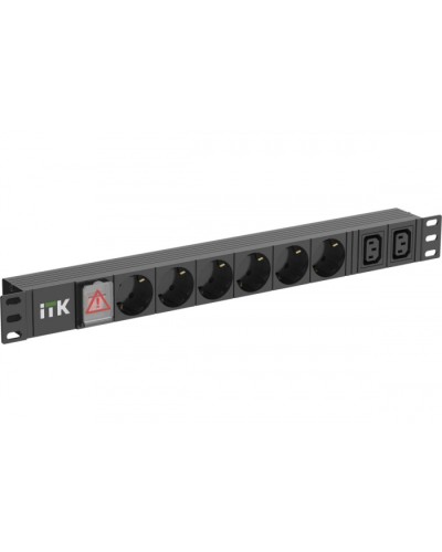 ITK 6 розеток нем. ст. + 2 С13 LED 1U вх. С14 алюмин.(PH12-6D2C133) в Хабаровске Блоки розеток Pintop.ru