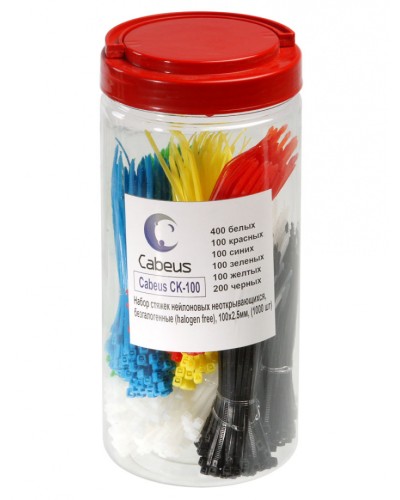 Набор стяжек нейлоновых неоткрывающихся, безгалогенные (halogen free), 100x2.5мм Cabeus CK-100 в Хабаровске Стяжки-хомуты Pintop.ru