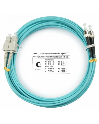 Шнур оптический duplex SC-ST 50/125 mm OM3 5м LSZH Cabeus FOP-50-SC-ST-5m в Хабаровске Патч-корды и пигтейлы Pintop.ru