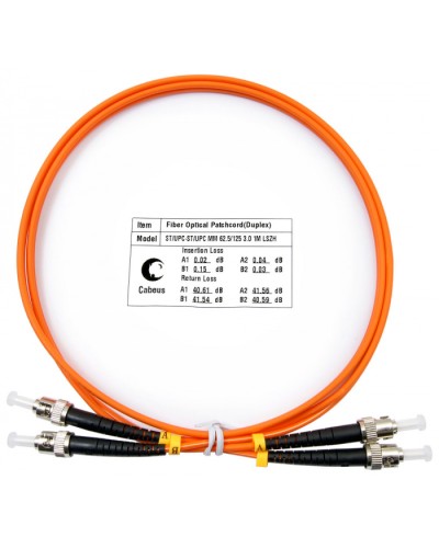Шнур оптический duplex ST-ST 62,5/125 mm 1м LSZH Cabeus FOP-62-ST-ST-1m в Хабаровске Патч-корды оптические Pintop.ru