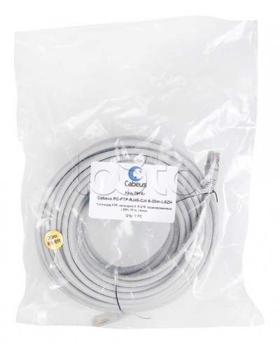 Патч-корд FTP, категория 6, F/UTP экранированный, LSZH, 20 м, серый Cabeus PC-FTP-RJ45-Cat.6-20m-LSZH в Хабаровске Патчкорды (медные) Pintop.ru