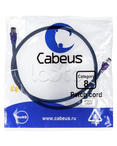 Патч-корд S/FTP Cabeus PC-SSTP-RJ45-Cat.8-1m-LSZH в Хабаровске Патчкорды (медные) Pintop.ru