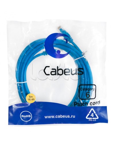 Патч-корд UTP, категория 6, 5 м, неэкранированный, синий Cabeus PC-UTP-RJ45-Cat.6-5m-BL в Хабаровске Патчкорды (медные) Pintop.ru
