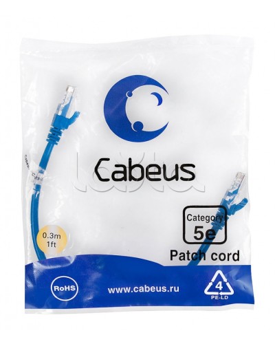 Патч-корд медный U/UTP кат.5е (0,3м) LSZH (синий) Cabeus (PC-UTP-RJ45-Cat.5e-0.3m-BL-LSZH) в Хабаровске Патчкорды (медные) Pintop.ru