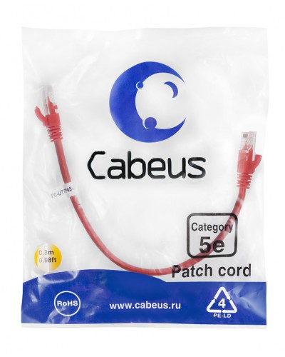 Патч-корд медный U/UTP кат.5е (0,3м) LSZH (красный) Cabeus (PC-UTP-RJ45-Cat.5e-0.3m-RD-LSZH) в Хабаровске Патчкорды (медные) Pintop.ru