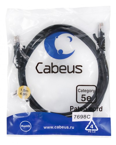 Патч-корд медный U/UTP кат.5е (1,5м) LSZH (черный) Cabeus (PC-UTP-RJ45-Cat.5e-1.5m-BK-LSZH) в Хабаровске Патчкорды (медные) Pintop.ru