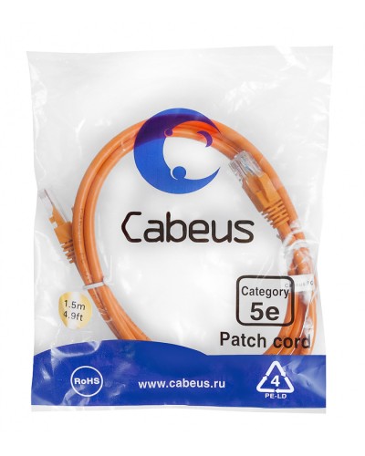 Патч-корд медный U/UTP кат.5е (1,5м) LSZH (оранжевый) Cabeus (PC-UTP-RJ45-Cat.5e-1.5m-OR-LSZH) в Хабаровске Патчкорды (медные) Pintop.ru