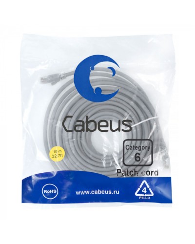 Патч-корд медный U/UTP кат.6 (10м) LSZH (серый) Cabeus (PC-UTP-RJ45-Cat.6-10m-LSZH) в Хабаровске Патчкорды (медные) Pintop.ru