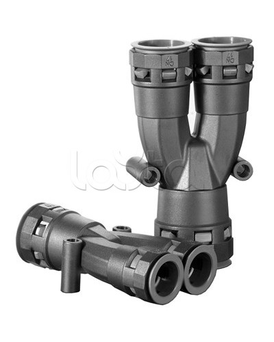 Разветвитель DN 1х23 + 2х17 мм, полиамид, цвет черный DKC PAY231717N в Хабаровске Повороты, муфты, тройники Pintop.ru