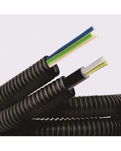 Электротруба ПНД гибкая гофр. д.16мм, цвет черный, с кабелем ВВГнг(А)-LS 3х1,5мм² РЭК ГОСТ+, 100м DKC 7L716100 в Хабаровске Труба гофрированная Pintop.ru