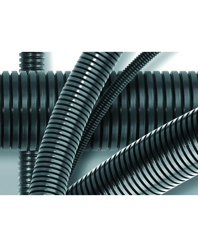 Труба ПА 6 гофр. DN12мм, ПВ-0, Dвн 12,2 мм, Dнар 15,8 мм, цвет тёмно-серый, без протяжки DKC PA601216F0 в Хабаровске Гладкая труба Pintop.ru