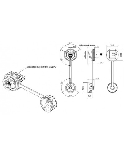 Промышленный модуль Keystone Jack RJ-45 (8P8C) Hyperline (KJ-IE-8P8C-C5e-180-SH-F-BK) в Хабаровске Патч-корды и пигтейлы Pintop.ru