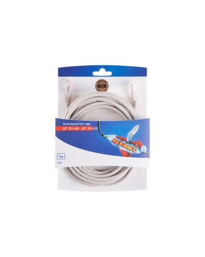 Патч-корд U/UTP RJ45-RJ45, CAT 5e, PVC, серый, 5м REXANT 06-3204 в Хабаровске Патчкорды (медные) Pintop.ru