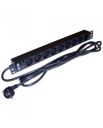 Блок розеток 19, 1-фазный 16A / 250V, 9xSchuko, шнур 3.0 м, вилка Schuko TWT (TWT-PDU19-16A9P-3.0) в Хабаровске Блоки розеток Pintop.ru