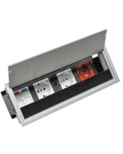 Люк настольный встраиваемый на 4 модулей (45х45мм) с крышкой, алюминий IP20 Экопласт 70044 в Хабаровске Системы лючков и колонн Pintop.ru