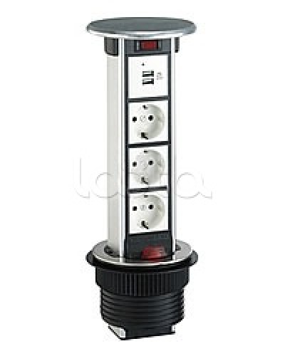 Блок розеточный встраеваемый в стол, 4 поста (45х45) IP54, с выключателем нагрузки (алюм+латунь) Экопласт 70344 в Хабаровске Блоки розеток Pintop.ru