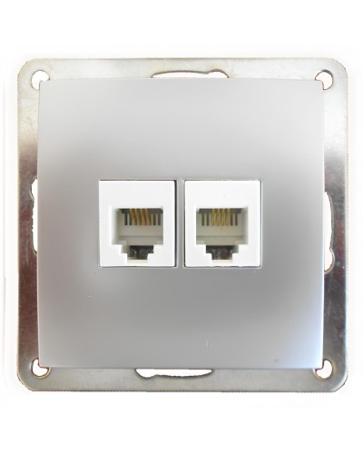 Розетка телефонная двойная 2хRJ-11 с накладкой (серебристый металлик) LK60 (865603) в Хабаровске Розетки компьютерные и телефонные Pintop.ru