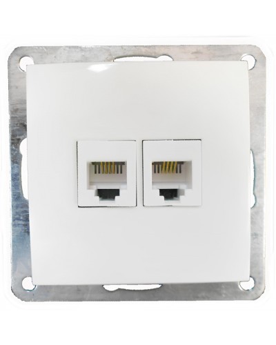 Розетка телефонная двойная 2хRJ-11 с накладкой (белый) LK60 (865604) в Хабаровске Розетки компьютерные и телефонные Pintop.ru