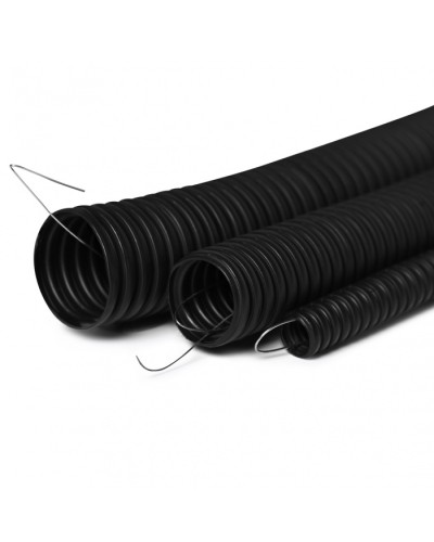 Труба гофрированная FRHF, трудногорючая, безгалогенная, 20 мм, гибкая со стальной протяжкой чёрная (100 м) ПожТехКабель 713-002 в Хабаровске Труба гофрированная Pintop.ru