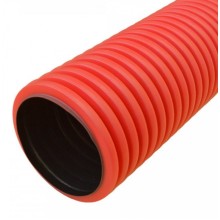 Труба гофрированная двустенная ПНД жесткая тип 450 (SN9) красная д125 5,7м (34,2м/уп) Промрукав (PR15.0121)