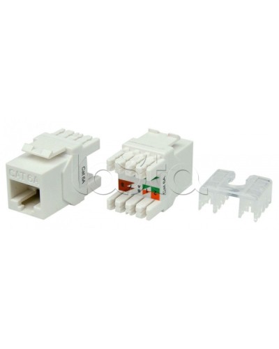 Вставка Keystone Jack RJ-45(8P8C) Hyperline KJ8-8P8C-C6A-180-WH в Хабаровске Модули Keystone Pintop.ru